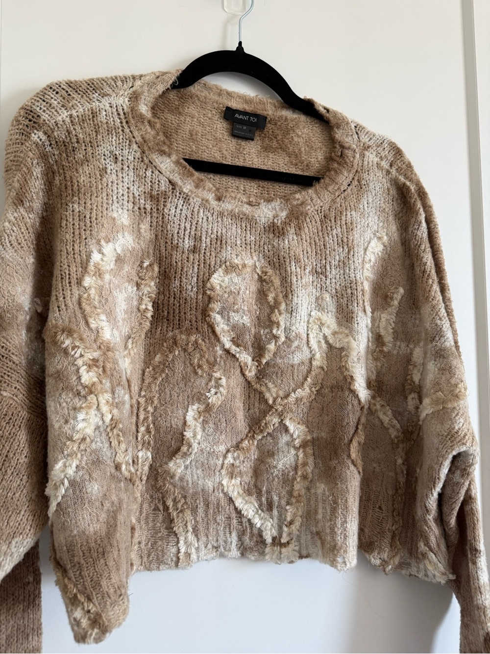 Avant Toi Cropped Crewneck Sweater in Brown and Cream 100% Made in Italy